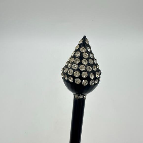 Antique retro Art Deco black celluloid clear glass rhinestones hair stick pin - Picture 5 of 9